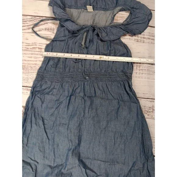 Old Navy Mini Dress Women's Small Blue Chambray Sleeveless Ruffle Neck Hem - Picture 7 of 9